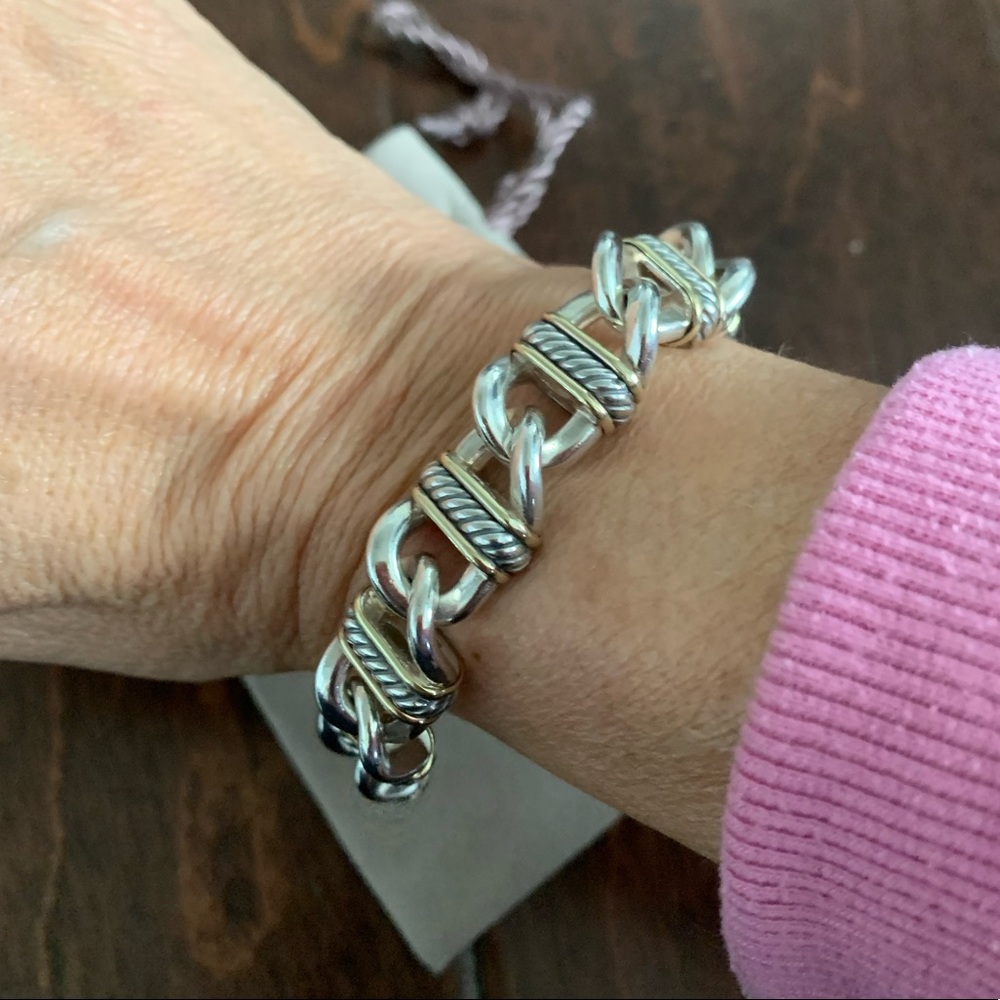 David Yurman Two-Tone Sterling & 18k Gold Madison Link Bracelet - Picture 3 of 11
